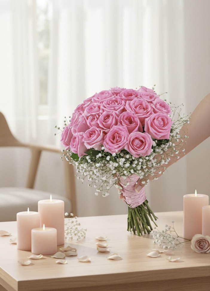 The Sublime Pink Rose Hand-Tied